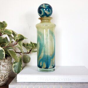 Mdina Glass Bottle, Handblown Art Glass Decanter With Ball Stopper